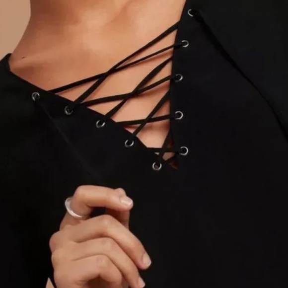 Aritzia Wilfred Free Lace-Up Black Silky Blouse - Picture 6 of 6
